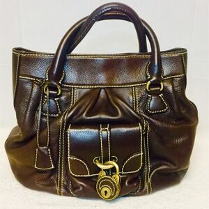 BUTI Italy Pebbled Leather Women's Tote Bag Slouchy Chocolate BrownW Lock/Key